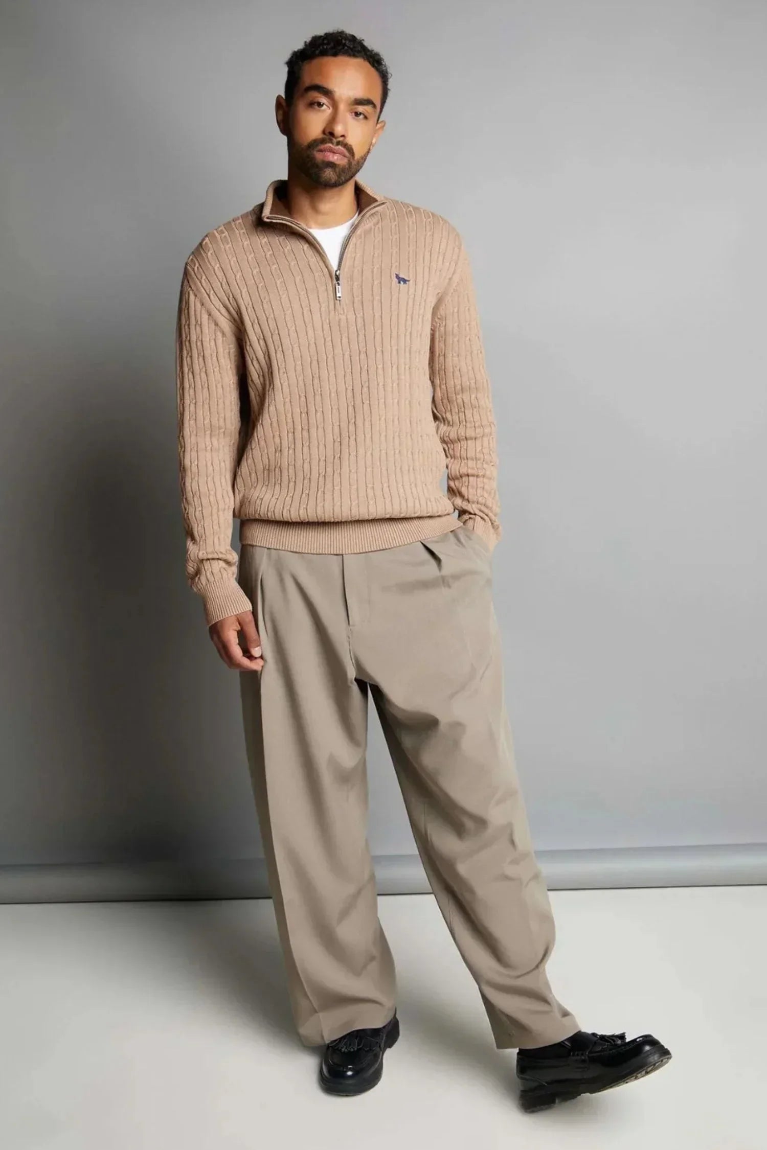 Suéter Palmira en algodón trenzado halfzip – Hombre